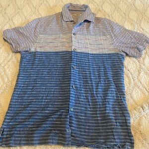 Tommy Bahama Silk Button Down Shirt Men’s Medium Blue Stripes Sample Tag Casual